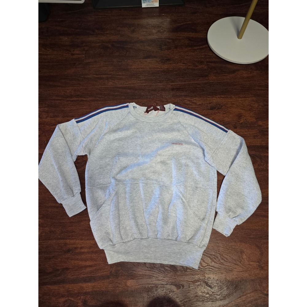 Vintage 80s Finish Line Sweatshirt M Gray Racing Stripe Made in Taiwan
